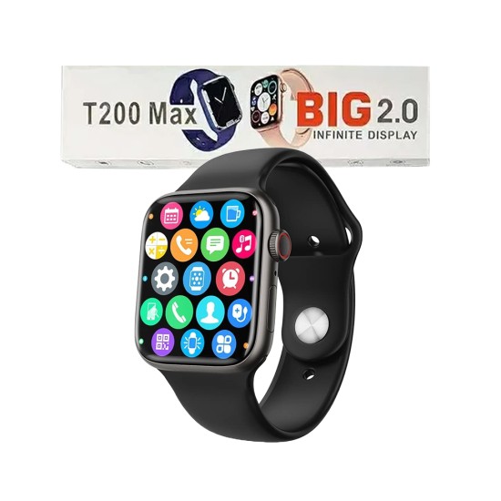 Smartwatch T200 Max 44mm Rastreador de carrera al aire libre Llamada BT Monitor de frecuencia cardíaca ECG Negro